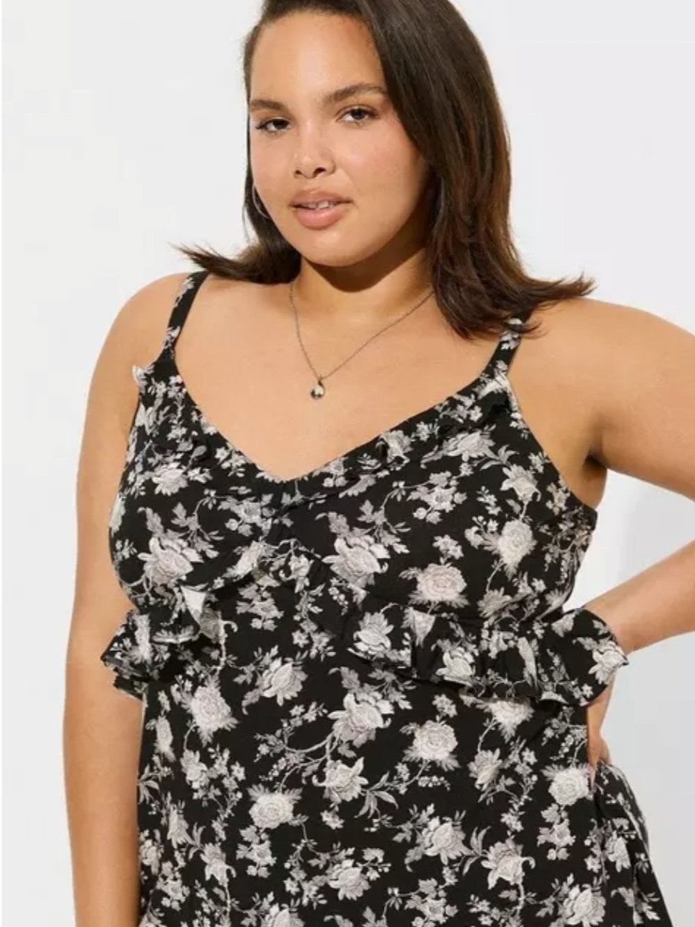 Torrid Rayon Slub Ruffle V- Neck - Picture 2 of 5